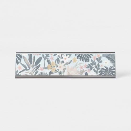 Tropical Grey Gold Foliage Floral Pattern Desk Name Plate