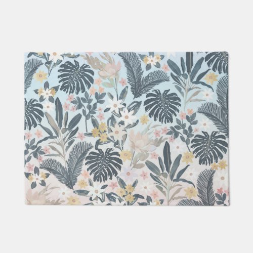 Tropical Grey Gold Foliage Floral Pattern Doormat