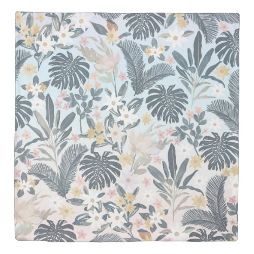 Tropical Grey Gold Foliage Floral Pattern Duvet Cover