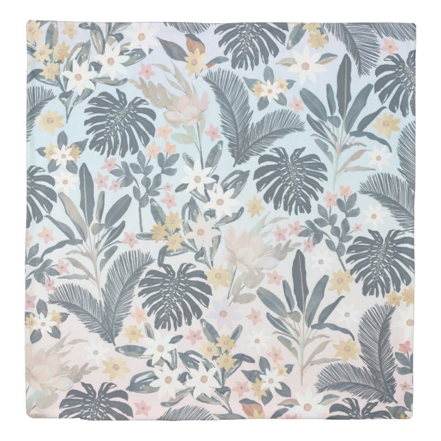 Tropical Grey Gold Foliage Floral Pattern Duvet Cover (Front)