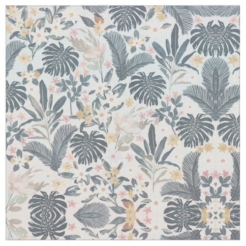 Tropical Grey Gold Foliage Floral Pattern Fabric