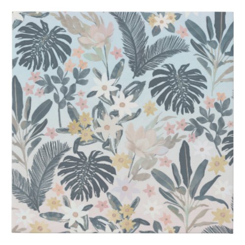 Tropical Grey Gold Foliage Floral Pattern Faux Canvas Print