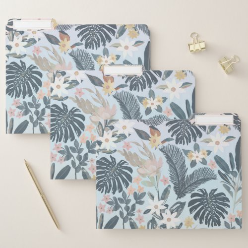 Tropical Grey Gold Foliage Floral Pattern File Folder