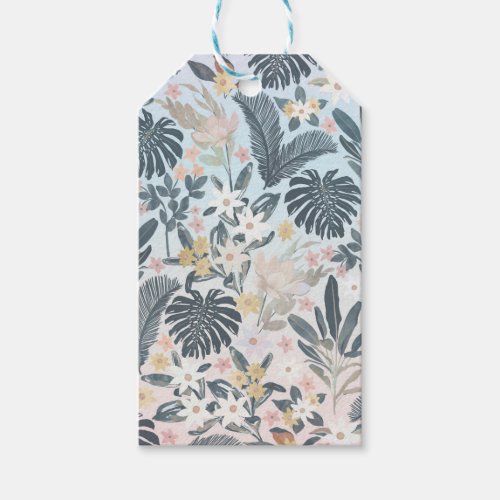 Tropical Grey Gold Foliage Floral Pattern Gift Tags