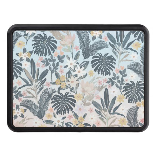 Tropical Grey Gold Foliage Floral Pattern Hitch Cover