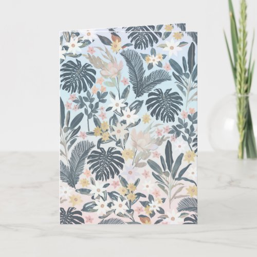 Tropical Grey Gold Foliage Floral Pattern Holiday Card