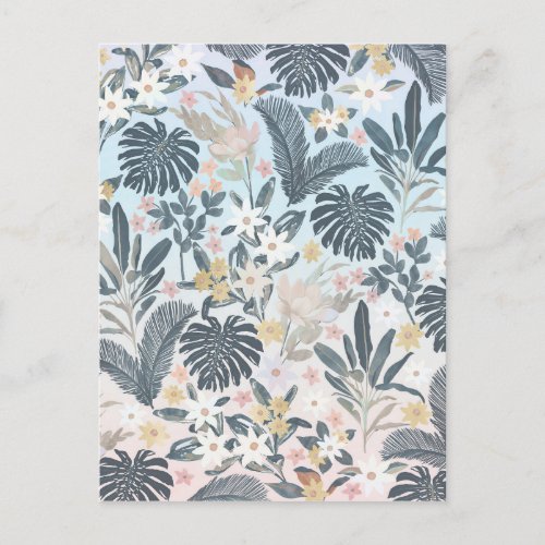 Tropical Grey Gold Foliage Floral Pattern Holiday Postcard