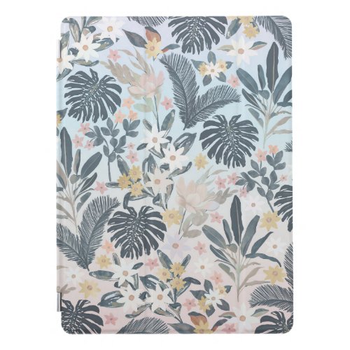 Tropical Grey Gold Foliage Floral Pattern iPad Pro Cover