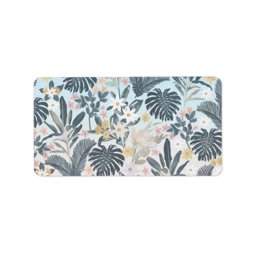 Tropical Grey Gold Foliage Floral Pattern Label