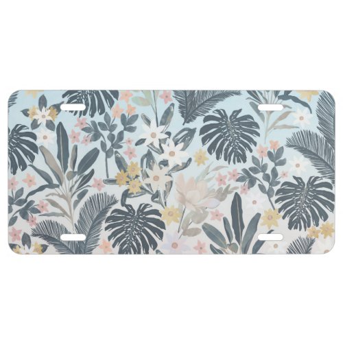 Tropical Grey Gold Foliage Floral Pattern License Plate