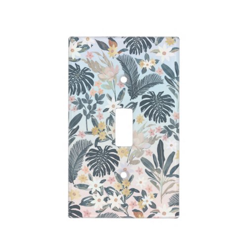 Tropical Grey Gold Foliage Floral Pattern Light Switch Cover