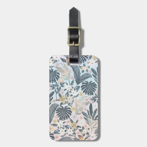 Tropical Grey Gold Foliage Floral Pattern Luggage Tag