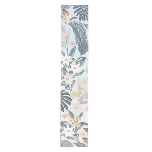 Tropical Grey Gold Foliage Floral Pattern Medium Table Runner