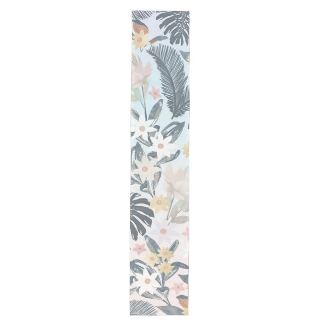 Tropical Grey Gold Foliage Floral Pattern Medium Table Runner (Front)