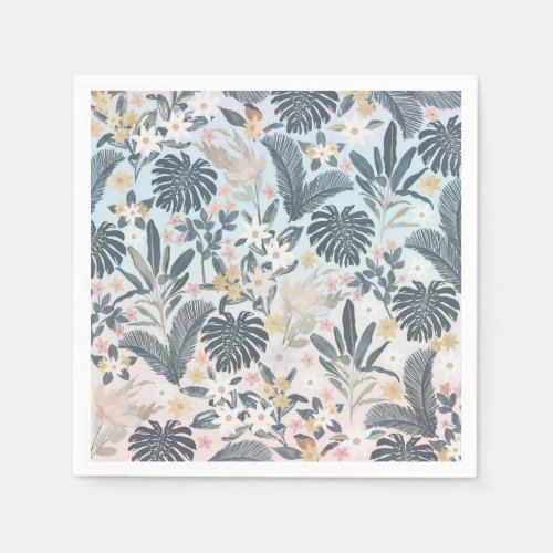 Tropical Grey Gold Foliage Floral Pattern Napkins