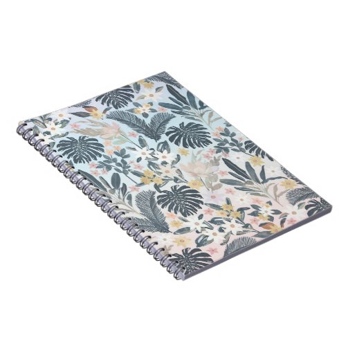 Tropical Grey Gold Foliage Floral Pattern Notebook