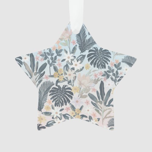 Tropical Grey Gold Foliage Floral Pattern Ornament