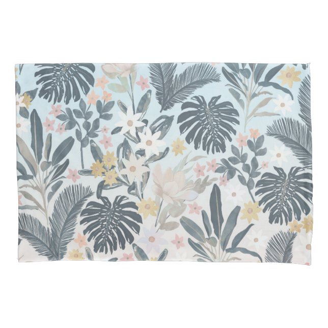 Tropical Grey Gold Foliage Floral Pattern Pillow Case (Front-Left)