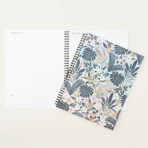 Tropical Grey Gold Foliage Floral Pattern Planner