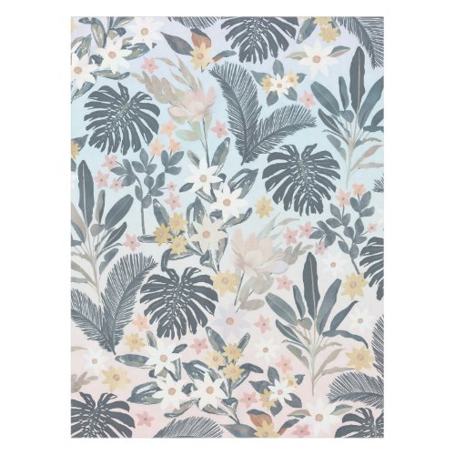 Tropical Grey Gold Foliage Floral Pattern Tablecloth