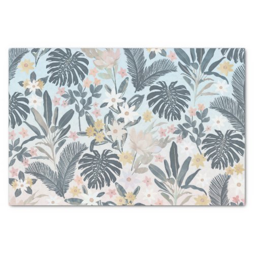 Tropical Grey Gold Foliage Floral Pattern Tissue Paper