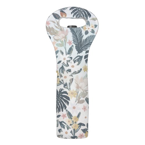 Tropical Grey Gold Foliage Floral Pattern Wine Bag