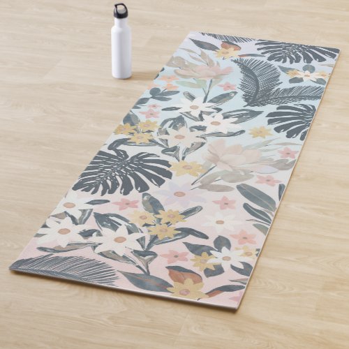 Tropical Grey Gold Foliage Floral Pattern Yoga Mat
