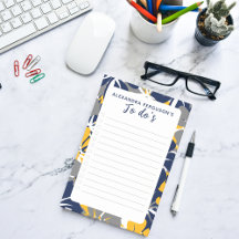 Tropical Grey/Gray Blue Yellow Floral To Do List