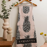 Tropical Grey & Pink Pineapple Pattern With Name Apron<br><div class="desc">Tropical Grey & Pink Pineapple Pattern With Name</div>