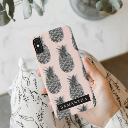 Tropical Grey &amp; Pink Pineapple Pattern With Name iPhone XS Max Case