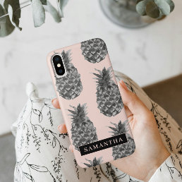 Tropical Grey &amp; Pink Pineapple Pattern With Name iPhone XS Case