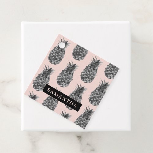 Tropical Grey  Pink Pineapple Pattern With Name Favor Tags