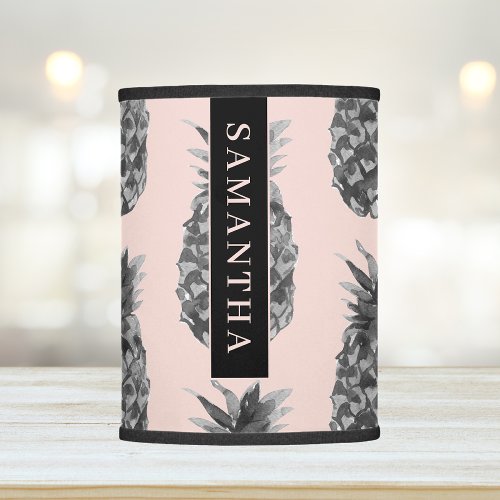 Tropical Grey  Pink Pineapple Pattern With Name Lamp Shade