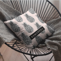 Tropical Grey & Pink Pineapple Pattern With Name