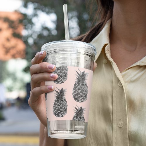 Tropical Grey  Pink Pineapple Seamless Pattern Acrylic Tumbler