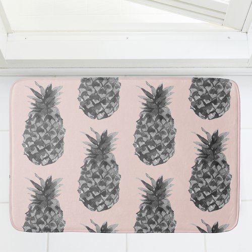 Tropical Grey  Pink Pineapple Seamless Pattern Bath Mat
