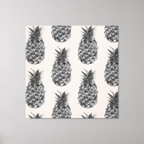 Tropical Grey  Pink Pineapple Seamless Pattern Canvas Print