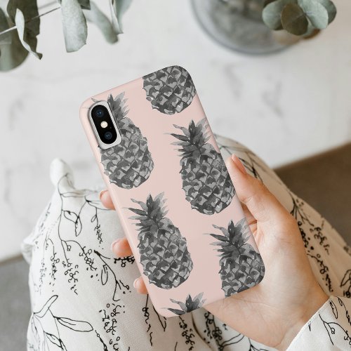 Tropical Grey  Pink Pineapple Seamless Pattern iPhone XS Case