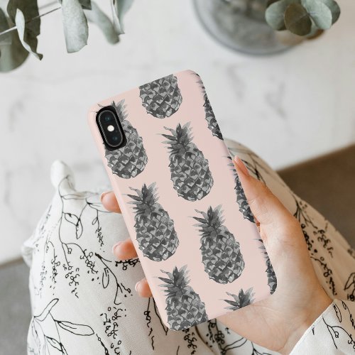 Tropical Grey  Pink Pineapple Seamless Pattern iPhone XS Max Case