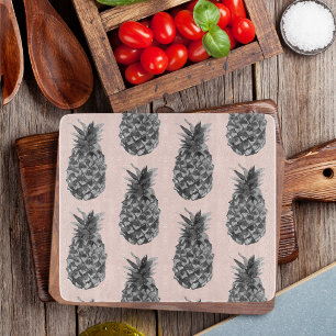 Tropical Grey & Pink Pineapple Seamless Pattern Cutting Board