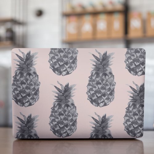 Tropical Grey  Pink Pineapple Seamless Pattern HP Laptop Skin