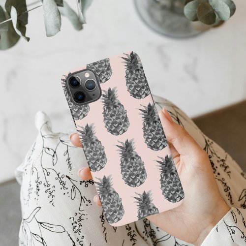 Tropical Grey  Pink Pineapple Seamless Pattern iPhone 11Pro Max Case