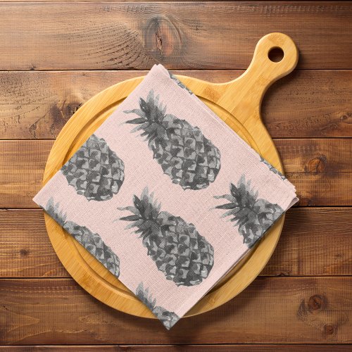 Tropical Grey  Pink Pineapple Seamless Pattern Kitchen Towel