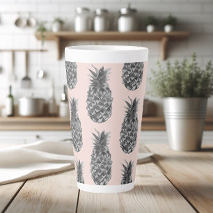 Tropical Grey & Pink Pineapple Seamless Pattern Latte Mug