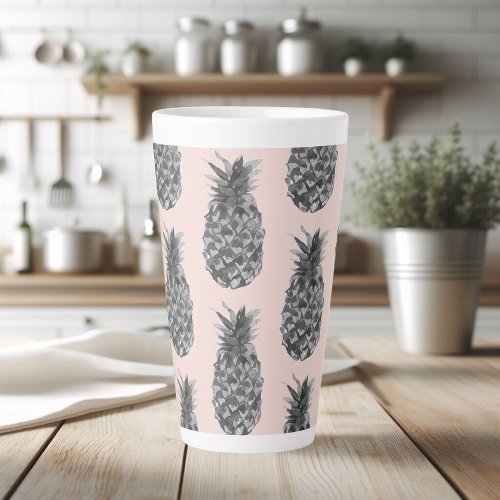 Tropical Grey  Pink Pineapple Seamless Pattern Latte Mug