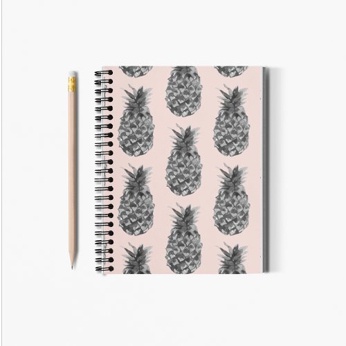 Tropical Grey  Pink Pineapple Seamless Pattern Notebook