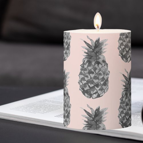 Tropical Grey  Pink Pineapple Seamless Pattern Pillar Candle