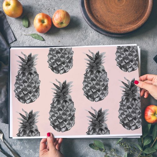 Tropical Grey  Pink Pineapple Seamless Pattern Placemat
