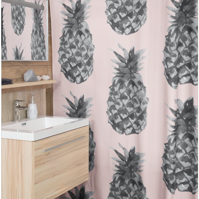 Tropical Grey & Pink Pineapple Seamless Pattern Shower Curtain (Creator Uploaded)