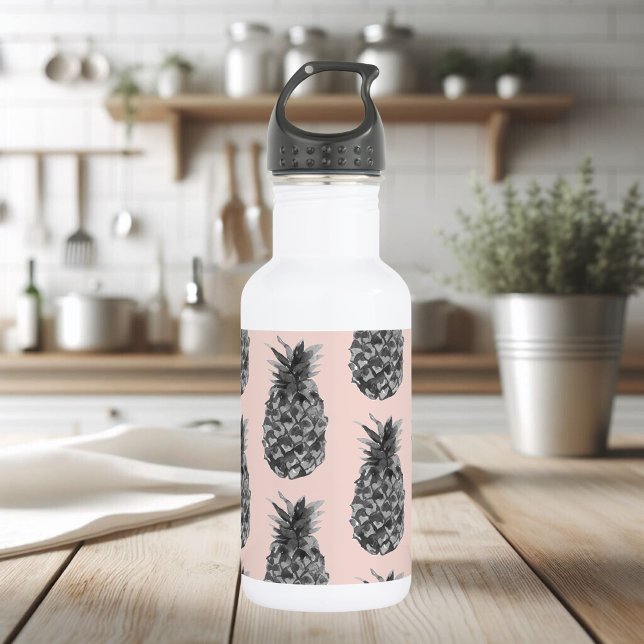 Tropical Grey & Pink Pineapple Seamless Pattern Stainless Steel Water Bottle (Creator Uploaded)